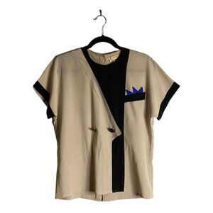 Cache D'or Women's Vintage Short Sleeve Button Accent Top